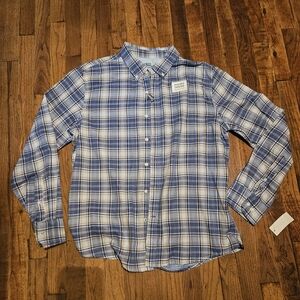 Izod Men's Blue and Cream Checkered Button-Down Shirt